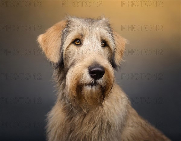 Dog, Irish Wolfhound, portrait, head only, puppies, dark background, AI generated, AI generated