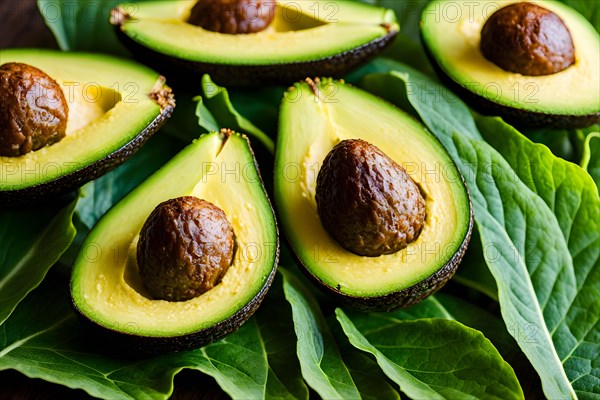 Avocado slices fanned out on a bed of mixed greens, AI generated