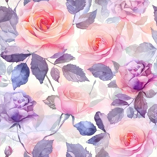 Seamless watercolor pattern with rose blossoms in pastel tones AI generated