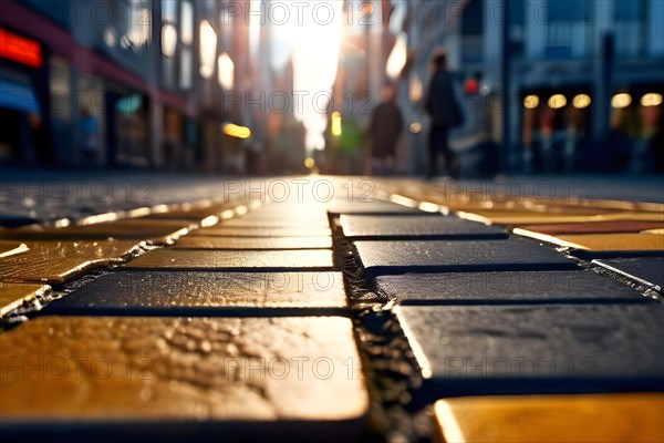 Smart pavement underfoot captures phase of change from each tread embodies urban energy sustainability, AI generated