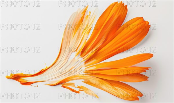 A vibrant orange brush stroke forming a chamomile petal. Chamomile flower painted on white background AI generated