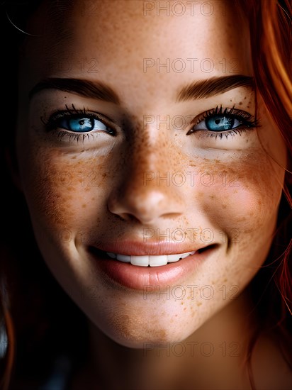 Face showing laughter lines freckles and the natural texture of skin, AI generated