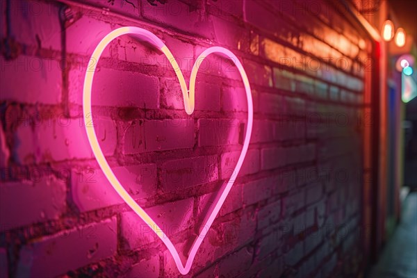 Pink heart shaped neon sign on wall. KI generiert, generiert, AI generated