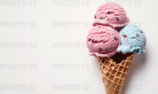 Neapolitan ice cream cones on white background AI generated