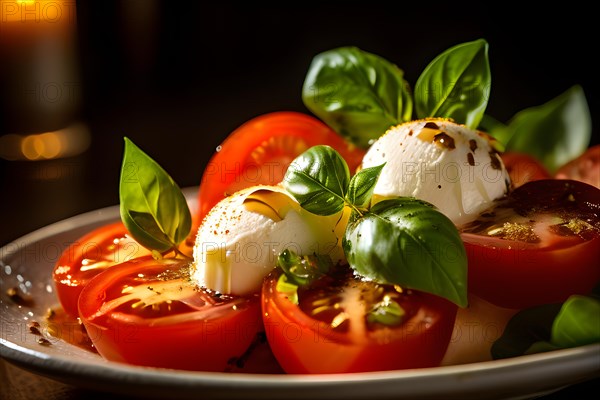 Caprese salad featuring spherical mozzarella succulent tomatoes, AI generated