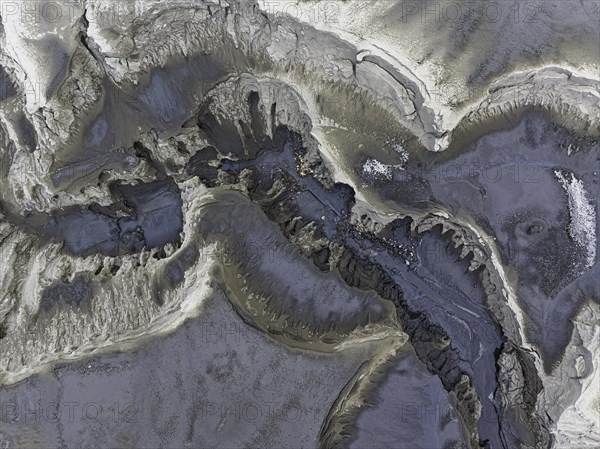 Mud pot, Fjallabak Nature Reserve, drone shot, Sudurland, Iceland, Europe