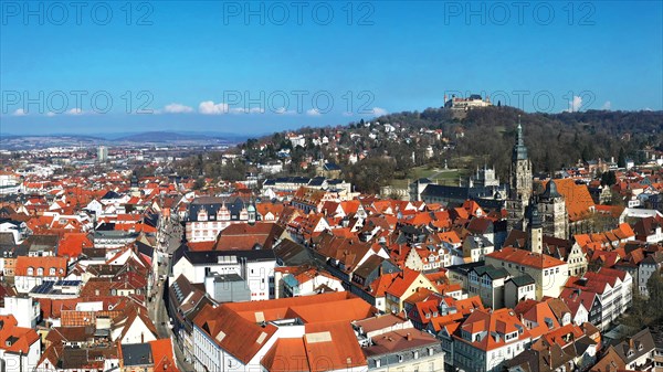 Aerial view of Coburg with a view of the historic old town centre. Dingolfing, Upper Franconia, Bavaria, Germany, Europe