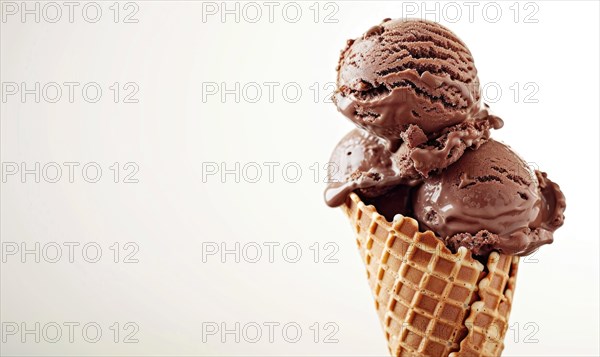 Chocolate ice cream cone on white background AI generated