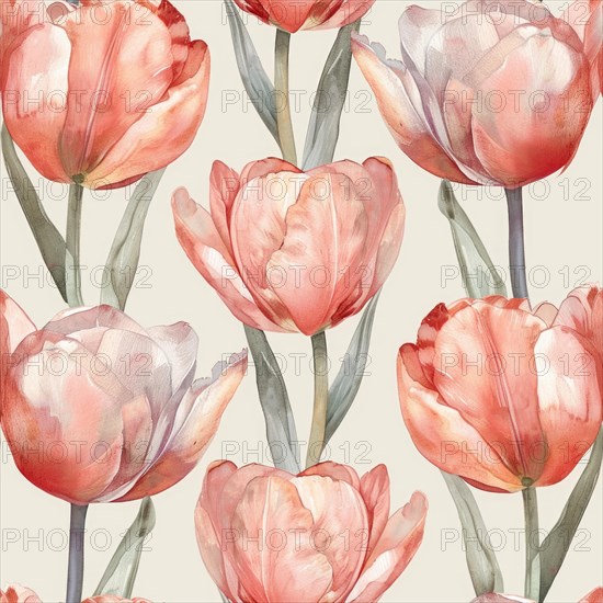 Seamless tulip watercolor flowers pattern AI generated