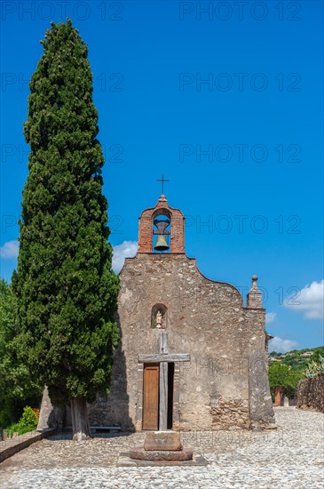 West facade of the penitents' chapel Chapelle des Penitents, Grimaud-Village, Var, Provence-Alpes-Cote d'Azur, France, Europe