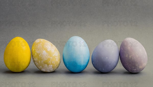 Easter eggs in soft pastel colours lined up next to each other, Easter symbol, AI generated, AI generated