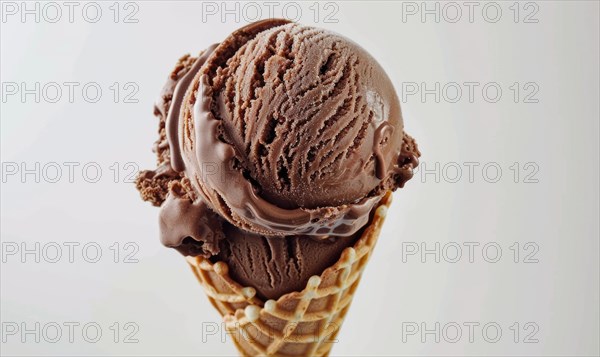 Chocolate ice cream cone on white background AI generated