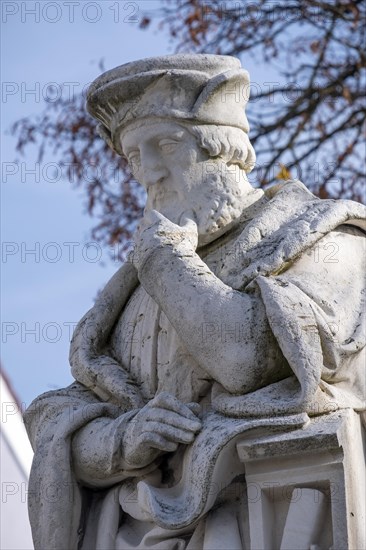 Monument to Johann Turmayr, called Aventinus, (1477-1534), Aventinusplatz, Abensberg, Lower Bavaria, Bavaria, Germany, Europe