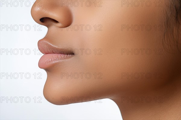 Close up of side profile view of young woman with beautiful lips. KI generiert, generiert, AI generated
