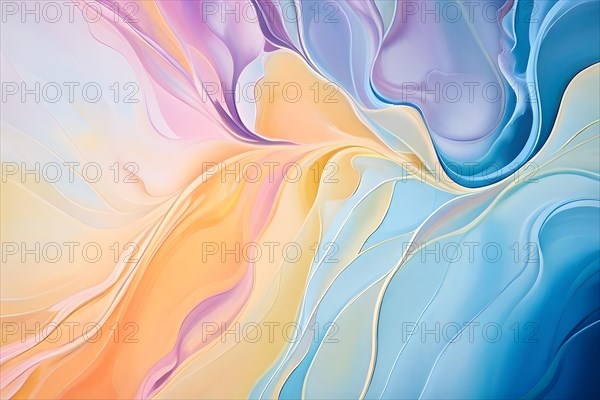 Abstract pastel painting with flowing lines intertwine organic shapes symbolizing springs awake, AI generated