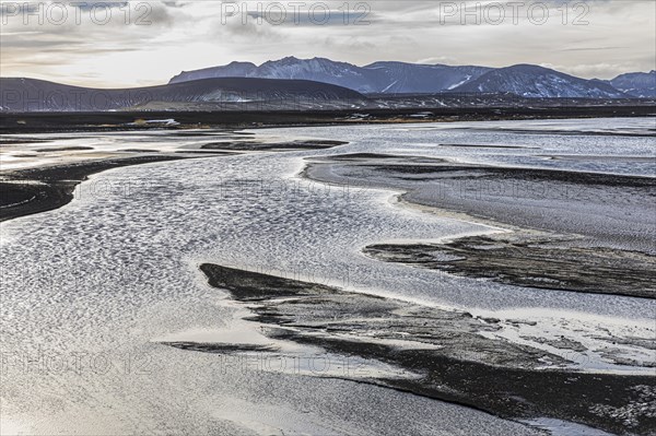 Overgrown river landscape in Fjallabak Nature Reserve, Sudurland, Iceland, Europe