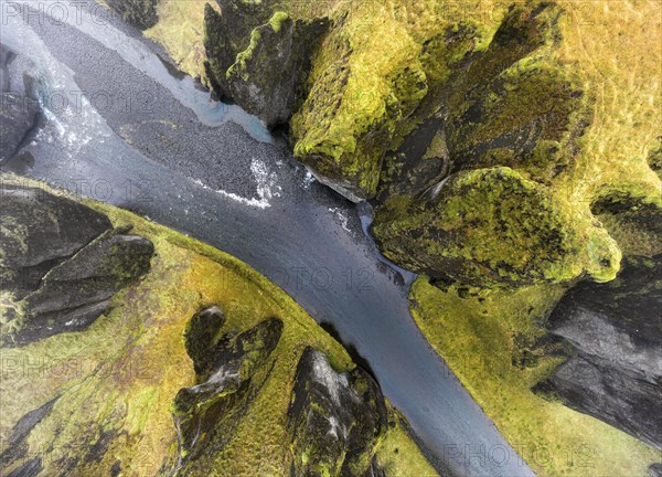 Fjadrarglijufur Canyon, Justin Bieber Canyon, drone shot, Sudurland, Iceland, Europe