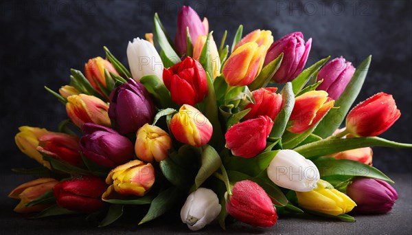 A large bouquet of colourful tulips, spring, AI generated, AI generated