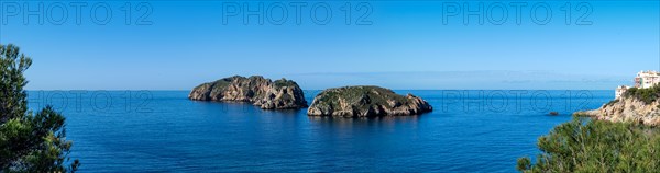 Panoramic view, Malgrats Islands, Illes de las Malgrats seen from the Parque de les Malgrats, near Santa Ponca or Santa Ponsa, Majorca, Balearic Islands, Spain, Europe