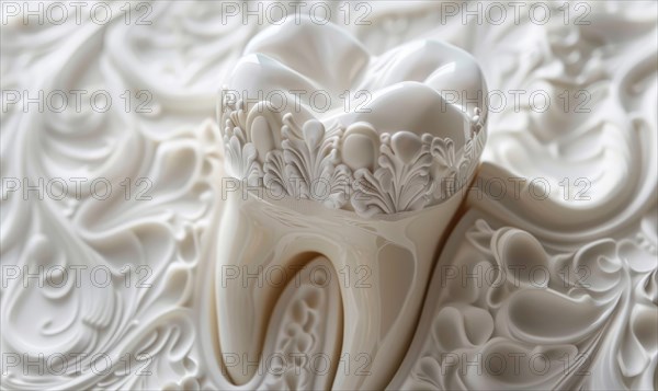 Decorated artificial tooth on a white background AI generated