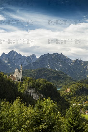 Neuschwanstein Castle and Hohenschwangau Castle, near Fuessen, Ostallgaeu, Allgaeu, Bavaria, Germany, Europe