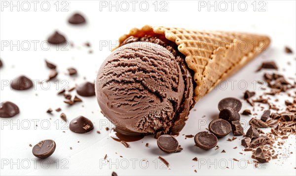 Chocolate ice cream cone on white background AI generated