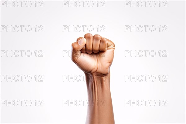 Raised fist on white background. KI generiert, generiert, AI generated