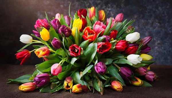 A large bouquet of colourful tulips, spring, AI generated, AI generated