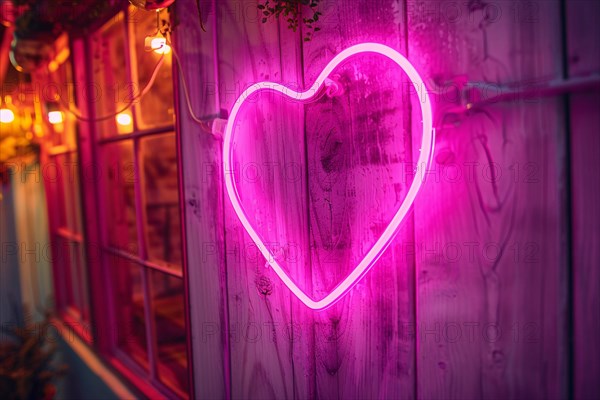 Pink heart shaped neon sign on wall. KI generiert, generiert, AI generated