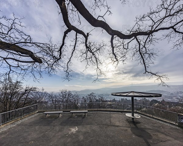 View of the city of Stuttgart, panorama from the Zeppelinstrasse viewpoint, Stuttgart, Baden-Wuerttemberg, Germany, Europe