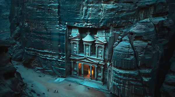 An ancient sandstone facade of Al-Khazneh, the Treasury in Petra, Jordan, at dusk, ai generated, AI generated, Asia