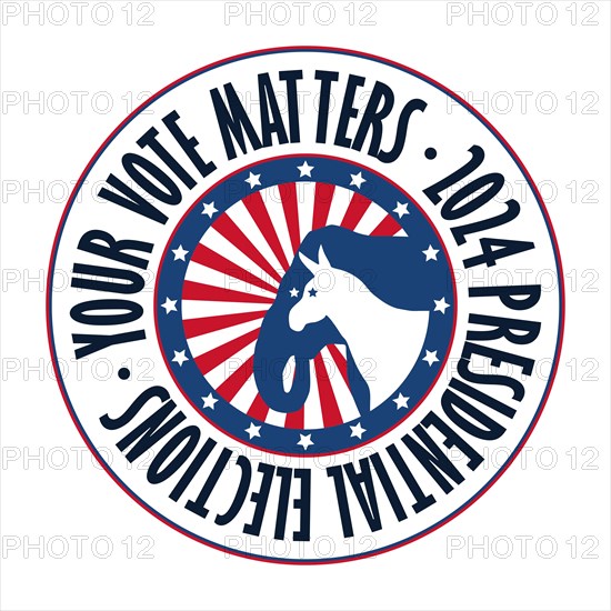 2024 Presidential vector template conceptual badge with donkey and elephant, democrats and republicans symbols. Isolated objects over white background