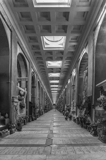 Covered tombs at the Monumental Cemetery, Cimitero monumentale di Staglieno), Genoa, Italy, Europe