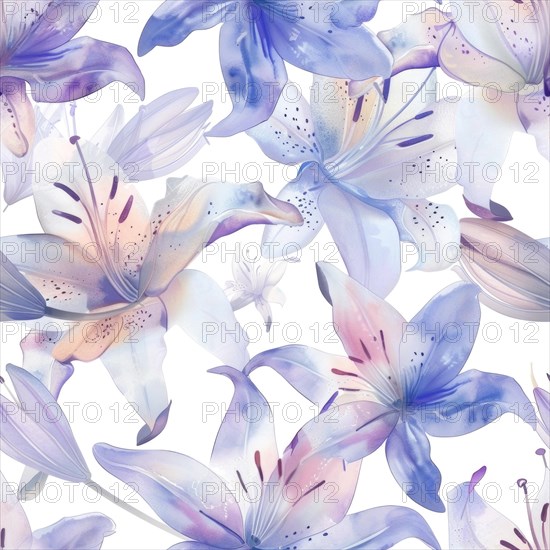 Seamless watercolor pattern with lily blossoms in pastel tones AI generated