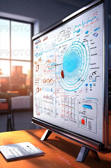 3d render interactive whiteboard with complex mathematical equation, AI generated