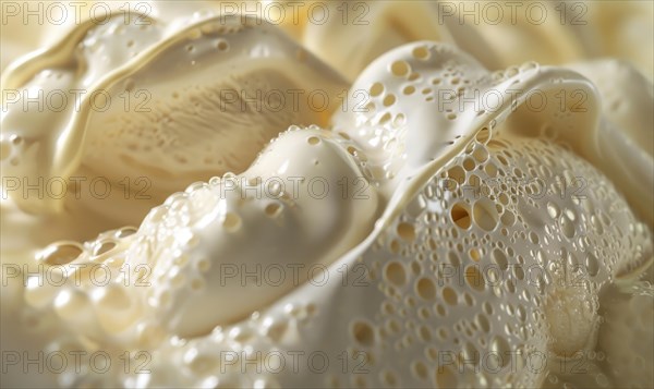 Close-up of melting vanilla ice cream, abstract background with ice cream close up view AI generated