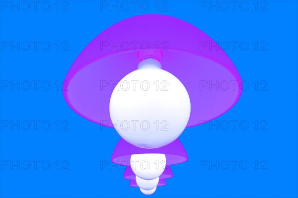 Purple dining table lamps on a blue background, Bavaria, Germany, Europe