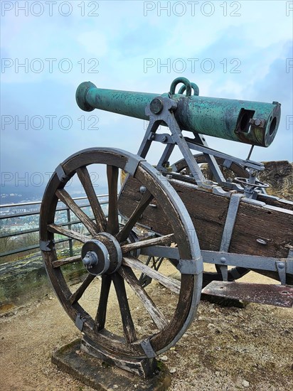 The historic old town centre of Coburg with a view of the ancient cannon. Coburg, Upper Franconia, Bavaria, Germany, Europe