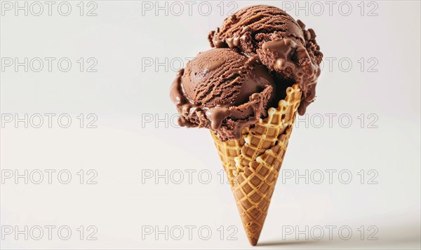 Chocolate ice cream cone on white background AI generated