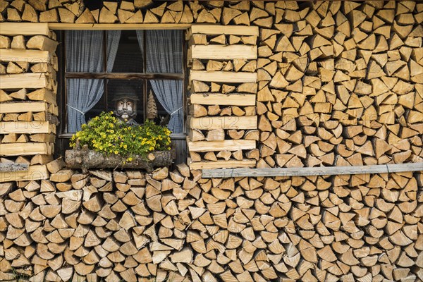 House wall with firewood, near Mittenwald, Werdenfelser Land, Upper Bavaria, Bavaria, Germany, Europe