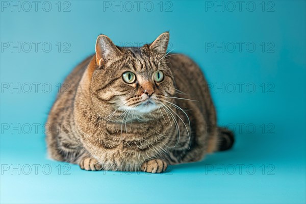 Portrait of severely overweight fat cat on studio background. KI generiert, generiert, AI generated