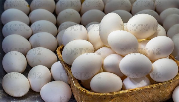 Food, fresh white hen's eggs, free range eggs, AI generated, AI generated