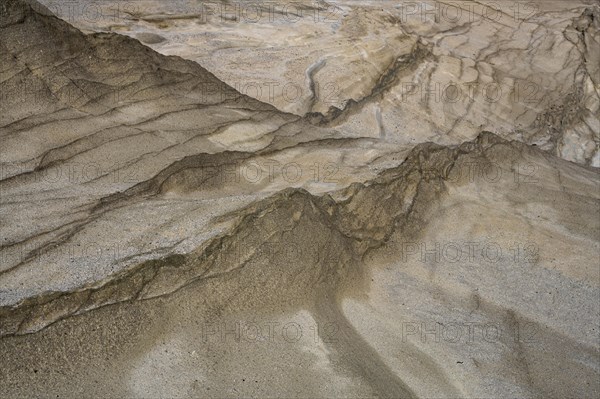 Erosion in the white rock on the coast near Sarakinikoer, Milos, Cyclades, Greece, Europe