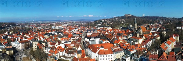 Aerial view of Coburg with a view of the historic old town centre. Dingolfing, Upper Franconia, Bavaria, Germany, Europe