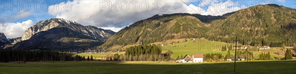 Mountain panorama, Berg Messnerin, Oberort, panoramic view, municipality of Tragoess-St. Katharein, Styria, Austria, Europe