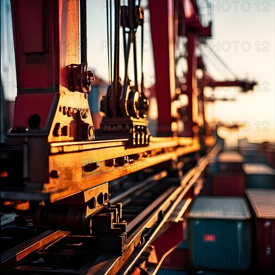 Detail of container crane interlocking mechanisms demonstrating efficient cargo handling, AI generat, AI generated