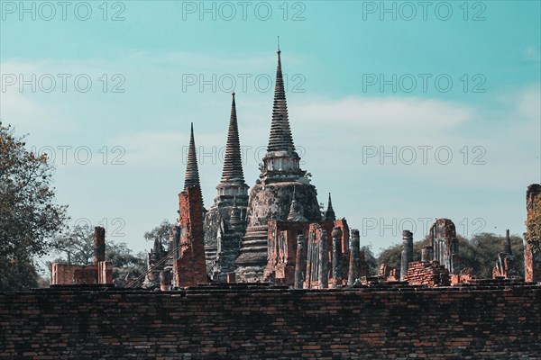 Old ruins in Wat Mahathat inside the famous heritage site of Ayutthaya Historical Park in Thailand. Ayutthaya, Thailand, Asia