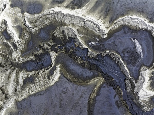 Mud pot, Fjallabak Nature Reserve, drone shot, Sudurland, Iceland, Europe