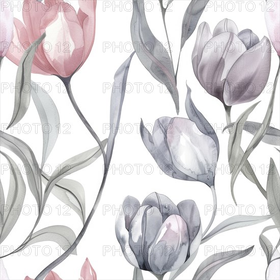 Seamless tulip watercolor flowers pattern AI generated