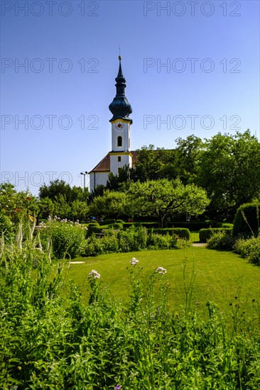 Parish church of St Joseph, with castle park, Starnberg, Fuenfseenland, Upper Bavaria, Bavaria, Germany, Europe